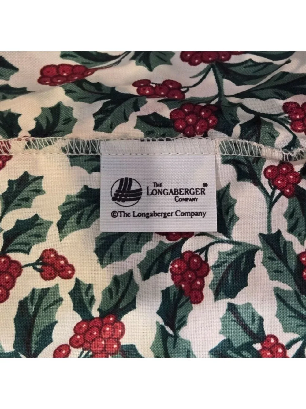 Longaberger Traditional Holly Christmas 100% Cotton Square Fabric Basket Liner